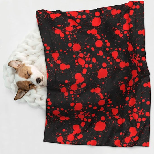 Pet Blanket for Travel and Home, Classic Horror Blood Splatter Black, Reversible Plush Dot Design with Soft Grip Texture on One Side Perfect for Car Seats Moving Vehicles