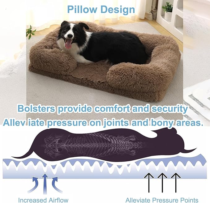 Dog Beds Large Sized dog Orthopedic, Sofa Dog Bed with Waterproof Lining and Nonskid Bottom, Rectangle Washable Dog Bed for Medium Small Dogs and Cats Comfortable ( Color : Khaki , Size : 31 x 21" )