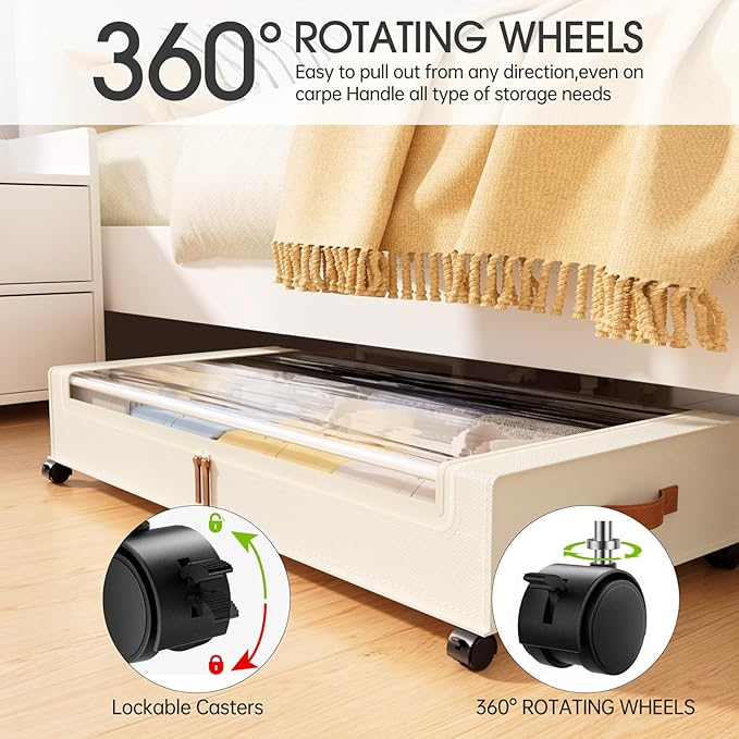 Rolling Under Bed Storage, 70L, 2 Pack – Beige