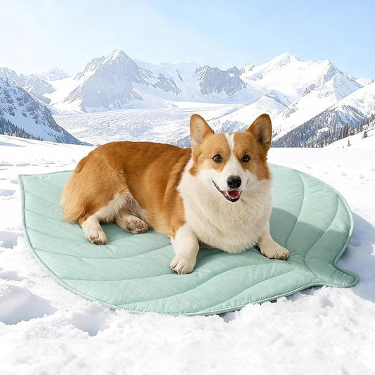 Dog Cooling Mat, Q-Max > 0.4 Leaf Shaped Pet Pad, Liquid Pee Proof Summer Mat for Cats, Washable Sleep Blanket for Bed Couch Floor Indoor, 39x34 inch, Green