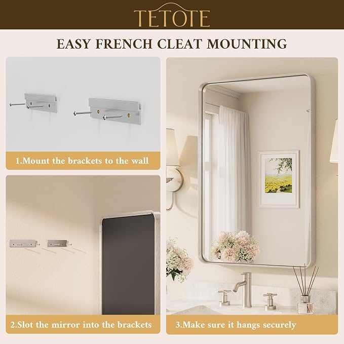 TETOTE Brushed Nickel Bathroom Mirror 48 x 30 Inch