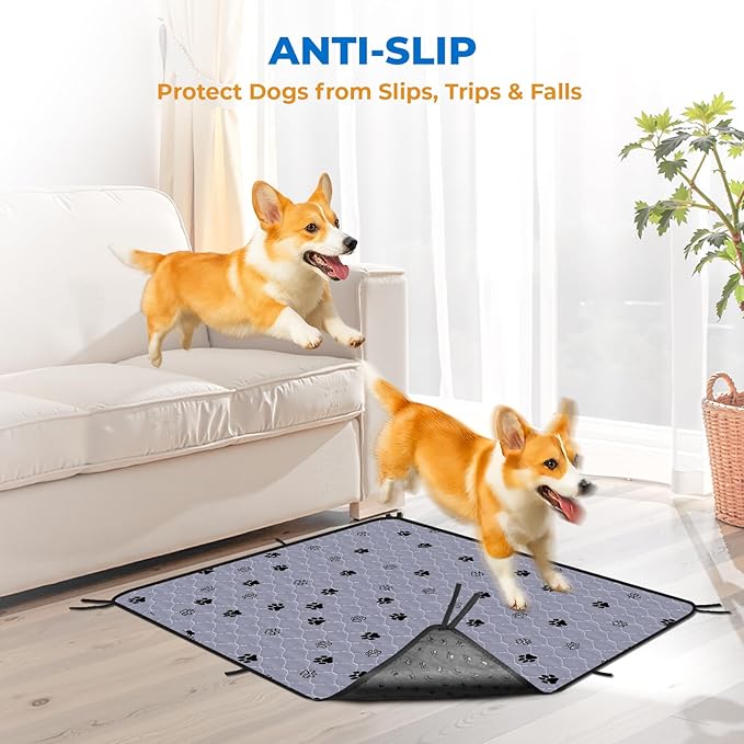 Fostanfly Washable Dog Pee Pads for Dogs, 2-Pack 41"x41" Large Reusable Potty Training Pads, Ultra-Absorbent, Leak-Proof & Non-Slip, with 8 Lanyards for Playpen, Crates & Furniture, Gray