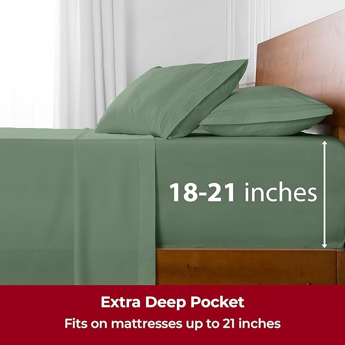 Mellanni Extra Deep Full Sheets - 4 PC Iconic Collection Bedding - Hotel Luxury, Ultra Soft, Cooling Bed Sheets - Wrinkle, Fade, Stain Resistant (Full, Sage)
