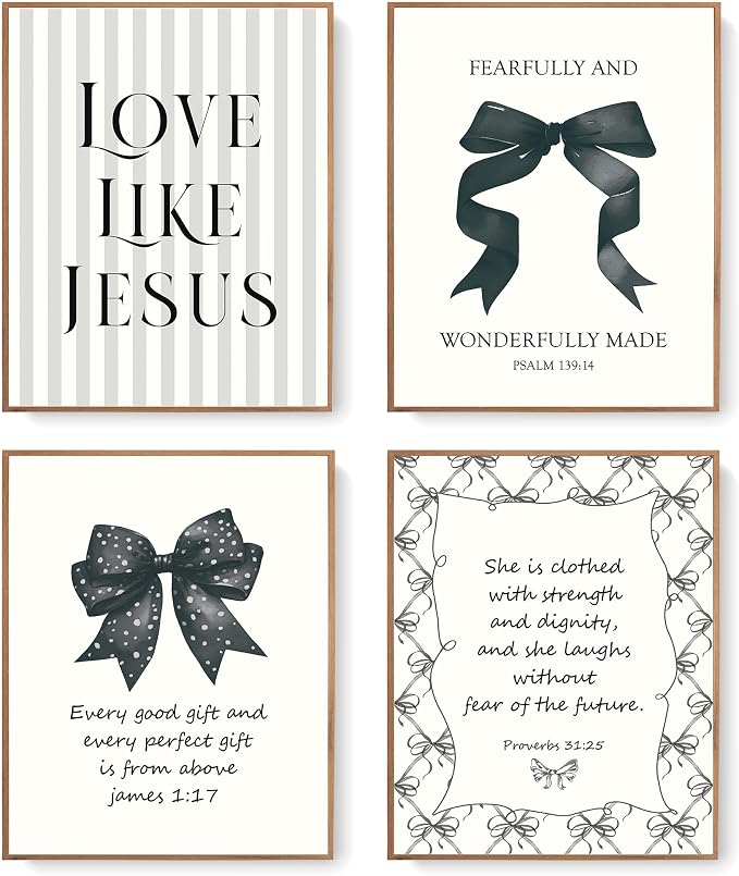 LARTSFRO Coquette Black Bow Jesus Wall Art Decor Posters, Inspirational Bible