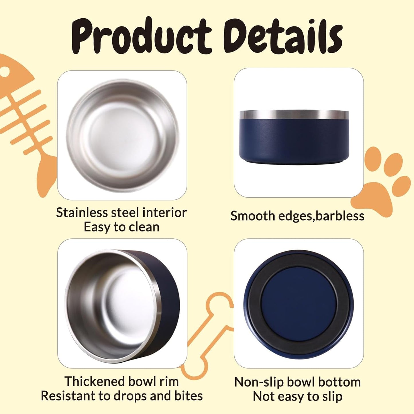 42OZ Personalized Dog Bowl Laser Engraved Custom Pet Name 18/32/42/64 oz No Slip Stainless Steel Insulated Bite-Resistant Food Water Dishes-Red