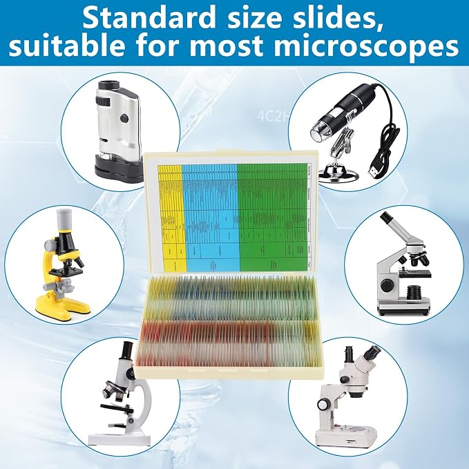 120 Microscope Slides with Specimens Set, Lab-Grade Prepared Microscope Slides for Kids Adults, Animal/Plant/Microbe/Tissue/Cells, STEM Biology Kit for Homeschool, Classroom Labs & Science Education