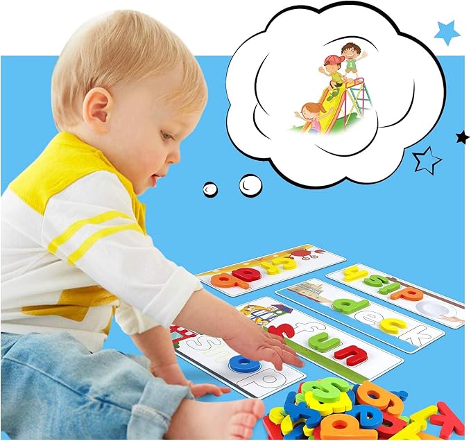 Officygnet Learning Toys for 3 4 5 6 Years Old Boys and Girls, See & Spell CVC Word Builders with Alphabet Cards for Kids Ages 3-5, Matching Letter Game for Preschool Toddler Learning Activities