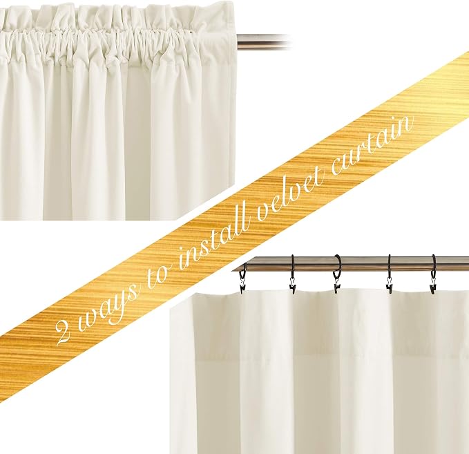 NICETOWN Thermal Insulated Velvet Curtains Ivory 96 Inch Length, Heavy Duty