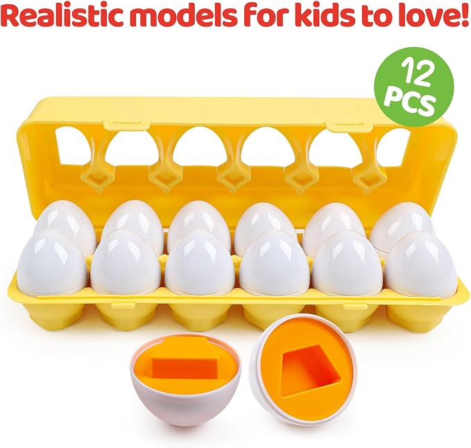 Eggs Toys,Montessori Geometric Egg Early Fine Motor Skills Learning Color Sorting & Shape Sorter Matching Game Easter Basket Stuffers Toys for Toddler Boys Girls Ages 1-3