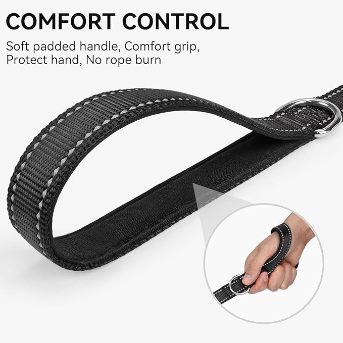 Joytale Dog Leash, 5 FT Double-Sided Reflective, Padded Handle Nylon Heavy Duty Leashes for Small Dogs Walking, Black