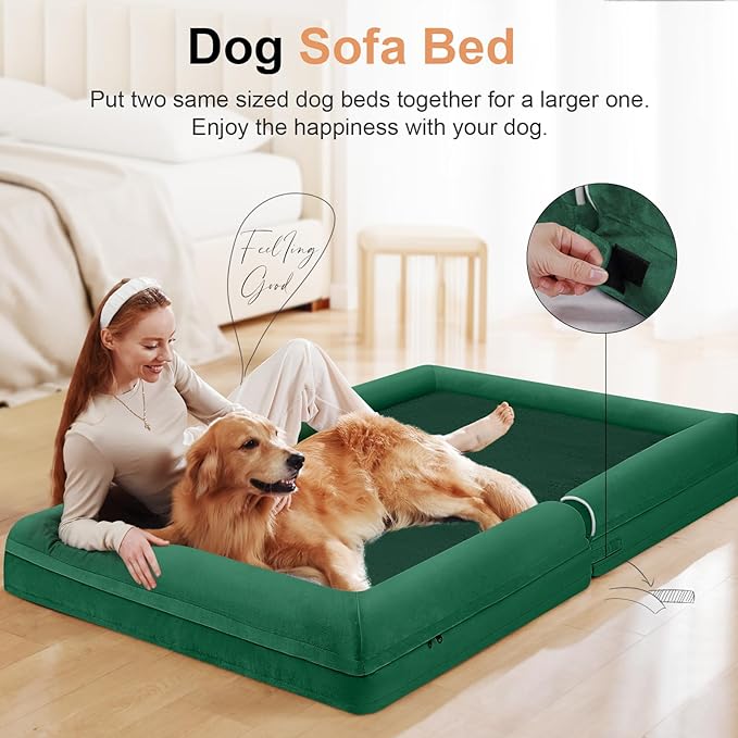 Large Dog Bed Orthopedic Washable: Beds Bolster XXL Bed Big XLarge Dogs Egg Crate Foam Sofa Couch Waterproof Removable Cover - Emerald