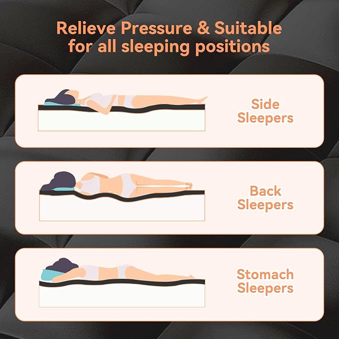 Topllen Full Mattress Topper for Back Pain Relief, Extra Thick Pillow Top Plush Mattress Pad with Deep Pocket, Soft Pillowtop Full Size Bed Toppers Filled Fluffy Down Alternative, Black