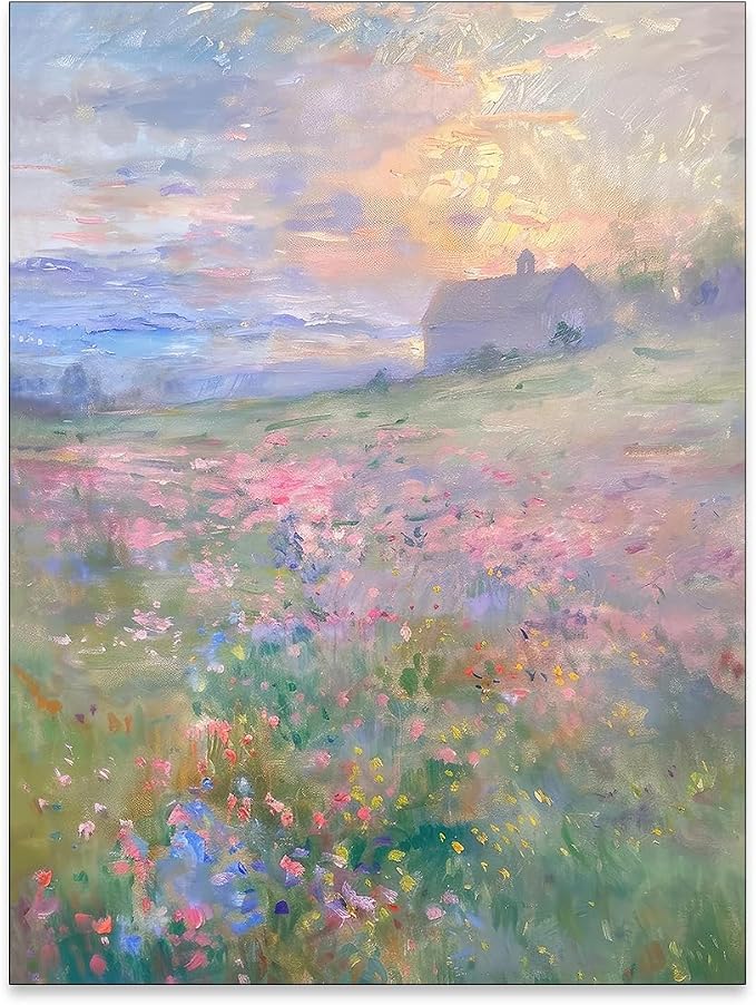 rumlud Pastel Nature Floral Poster Vintage French Country Landscape Wall Art