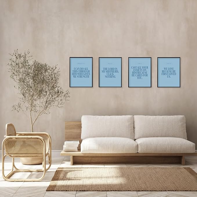 Locomiss Light Blue Christian Wall Art Decor, Modern Bible Verse Prints