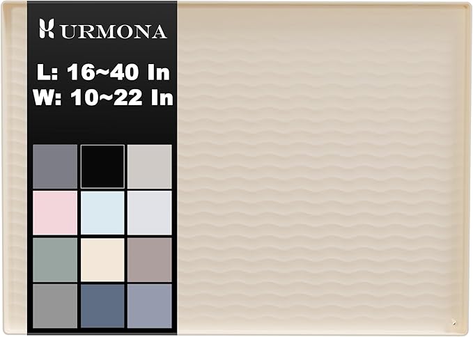 URMONA 40'' x 22'' Waterproof Silicone Under Sink Mat Cabinet and Counter Protector, Shelf Liner for Kitchen and Bathroom, Storage and Organizers, Litter Mat, Pet Cat Puppy Essentials（Light Cream）