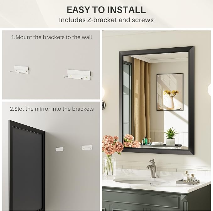 Briivue 48x32 Inch Black Bathroom Mirror