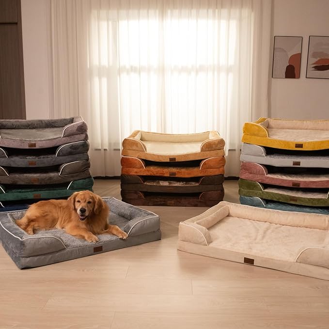 Comfort Expression Orthopedic Dog Bed for Extra Large Dogs 48x30 Inch, Waterproof Egg Crate Foam XXL Pet Bed with Removable Bolsters, Dog Couch with Washable Cover & Non-Slip Bottom, Dark Grey