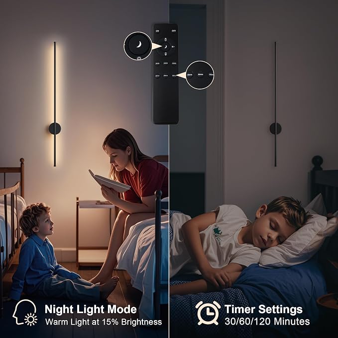 Battery Operated Modern Wall Sconces, Dimmable Wireless Wall Light Set of Two