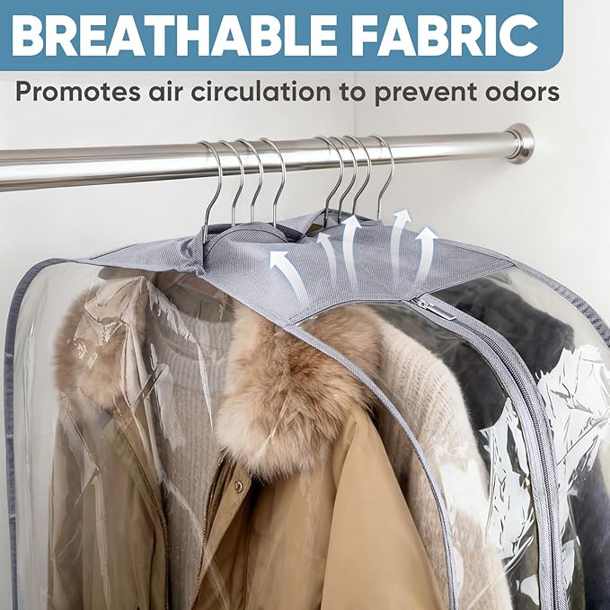 BALEINE 50'' Clear Garment Bags for Hanging Clothes, 10.5'' Wide PEVA Suit Bag for Closet Clothes Dresses Coat (Clear, 6PK)