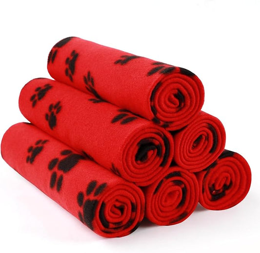 LINENLUX Cute Dog Blanket for Small Medium Dogs 6-Pack Soft Stretchy Fleece Blankets for Pet Cat Puppy Warm Wrinkle-Resistant Throw for Couch Bed Outdoor Red 40x31 inch (Pack of 6)