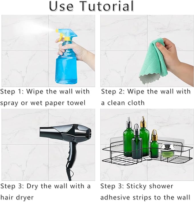 2 Pack Shower Caddy Adhesive for Replacement, Strong Transparent Adhesive for Shower Caddy Sticky Pads, No Drilling for Corner Shelf Basket, Bathroom Storage Shelves, Kitchen Racks and Soap Holder