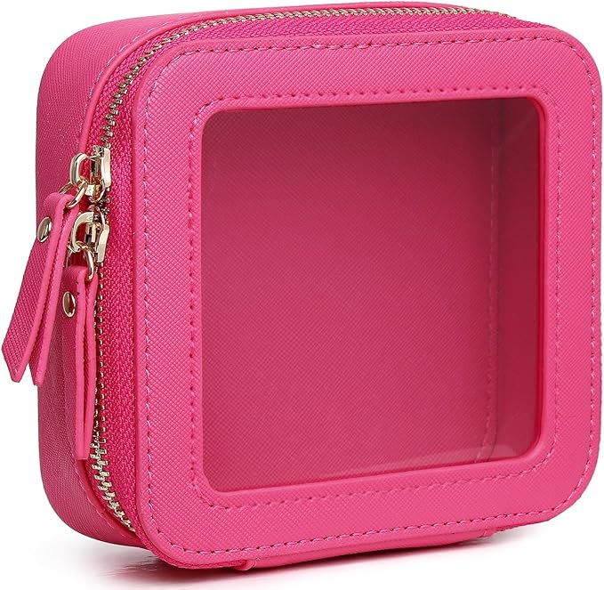Pinkmik Small Makeup Bag Mini Clear Cosmetic Makeup Case & Toiletry Bag with Zipper Women's Purse Organizer & Car Essentials (X/Fuxia, MINI),
