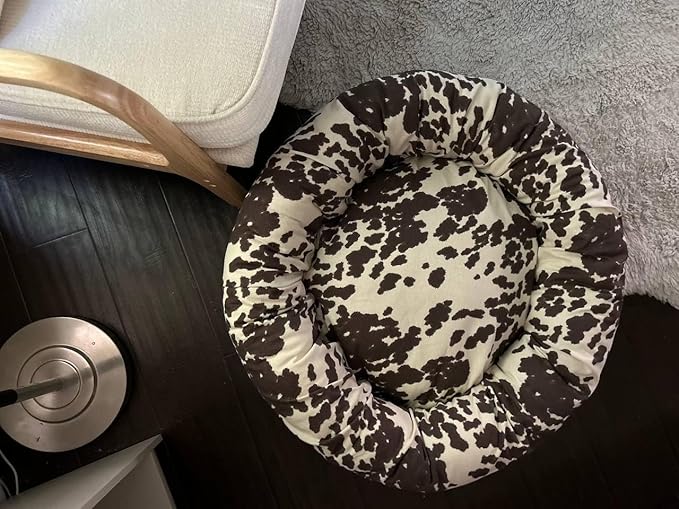 Organic Cotton Canvas Dog Bed: Removable Cover, Natural Fill - Made in USA (Cow Print Brown White, X Large 42" x 8" inches)