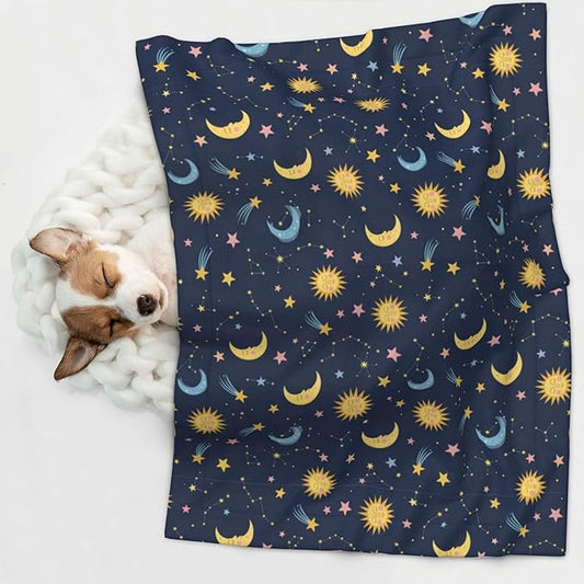 Double Sided Plush Pet Blanket with Cozy Dot Texture and Smooth Reverse, Colorful Stars, Reversible Throw for Dogs Cats on Couches Beds Crates