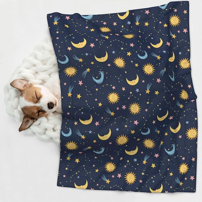 Pet Blanket for Car Rides Vet Visits, Colorful Stars, Two Sided Reversible Plush Design with Bumpy Dot Side Offers Comfort Home Piece On Go Travel