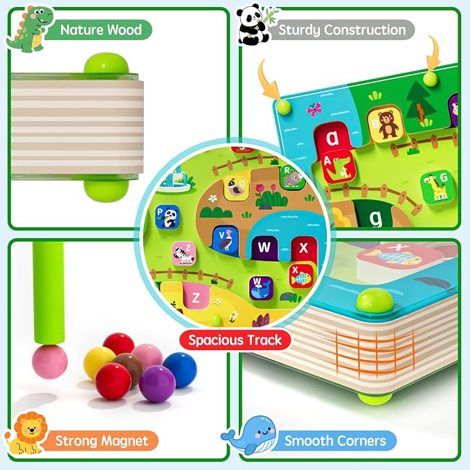rifamee 2 in 1 Magnetic Color and Number Maze Magnet Alphabet Counting Double Sided Board Wood Puzzle Fine Motor Skills Montessori Preschool Toys Gifts for Boys and Girls 3-5 Age (Big Zoo, One Size)