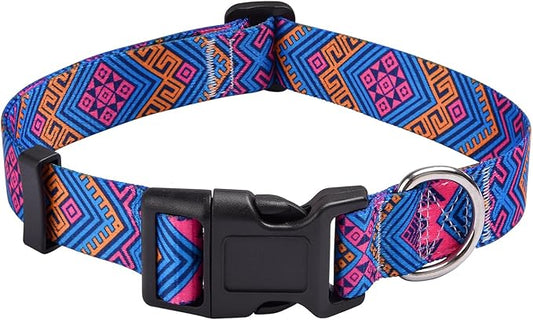 Dog Collar with Bohemia Floral Tribal Geometric Patterns - Soft Ethnic Style Collar Adjustable for Small Medium Large Dogs(Orange Ethnic Style,L)