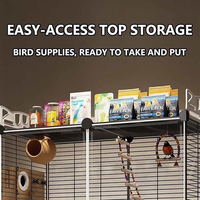 Large Parrot Cage with Acrylic Doors, 4 Casters, Perch & Feeder, Detachable Drawer, Ideal for Cockatiels, Budgies, Conures, Indoor/Outdoor Use – Spacious White Birdcage(Black,72 * 36 * 142)