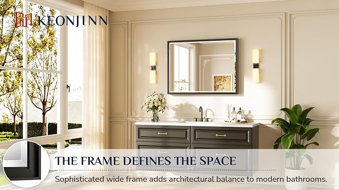 Keonjinn Black Framed Mirror 40" x 30", Decorative Aluminum Alloy Frame