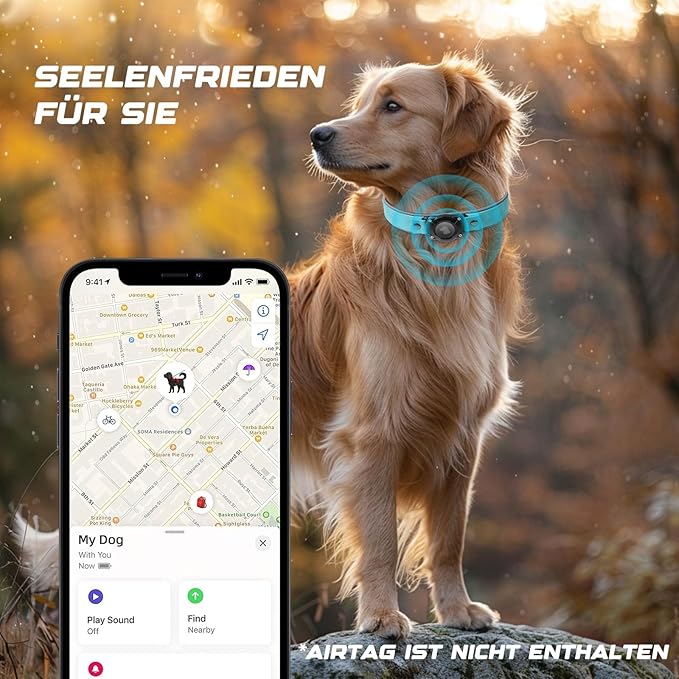 AirTag Dog Collar - Leather Dog Collar with Air Tag Holder | IPX8 Waterproof, Reflective, High - End, Adjustable Soft Padded | Dog GPS Tracker Collars Fit for Medium Large Dogs (Light Blue, L)