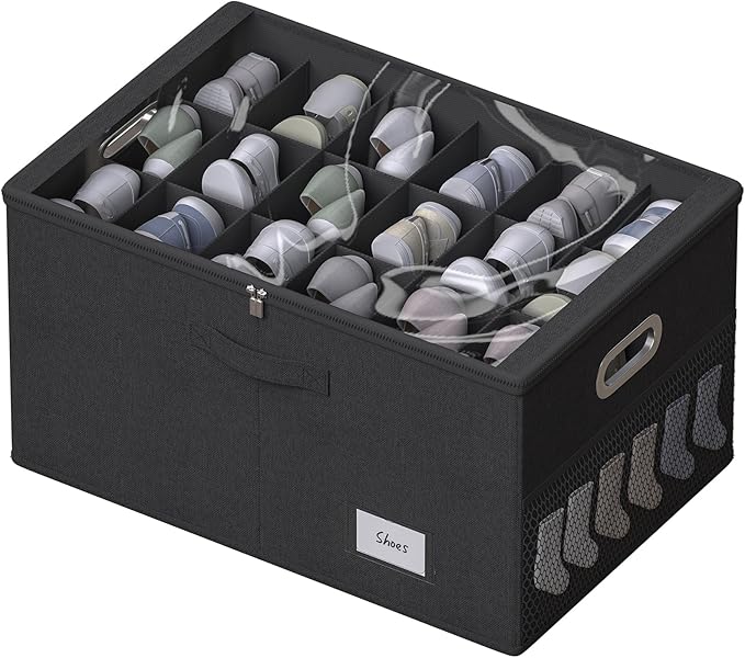 Foldable Shoe Storage Box for 18 Pairs – Black