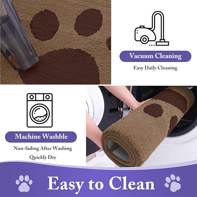Buganda Dog Door Mat for Muddy Paws, Absorbent Dirt Trapper Non Slip Indoor Doormats, Washable Low-Profile Mat for Mud Dogs, Entryway Carpet for Inside Floor (40x32 Inches, Beige)