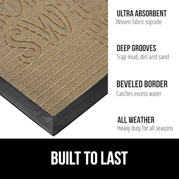 GORILLA GRIP 100% Waterproof All-Season WeatherMax Doormat, 47x35, US Designed Natural Rubber, Stain and Fade Resistant, Low Profile Indoor Outdoor Door Mats, Easy Clean Patio Mat, Home Sweet Home
