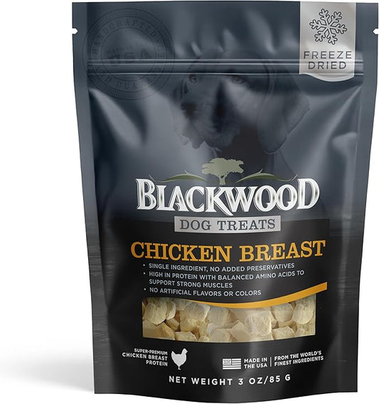 Blackwood Freeze Dried Raw Single Ingredient Dog Treats, 100% Chicken Breast, 3 Ounce Pouch, High Protein, Made in The USA