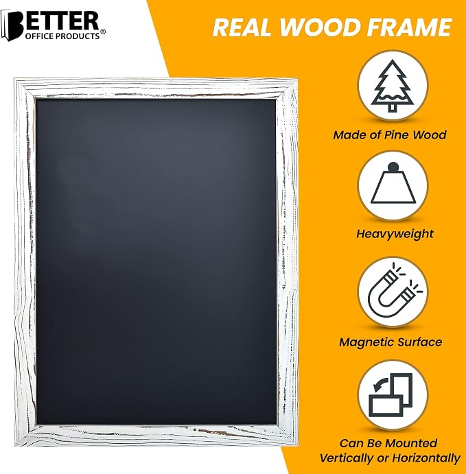 Better Office Products Magnetic Wall Chalkboard, Large Size 18" x 24", Rustic