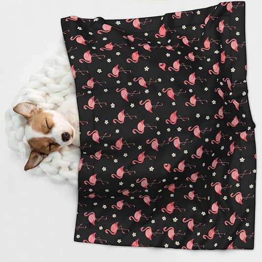 Two Sided Pet Cuddler Blanket for Anxiety Calming, Exotic Bird Pink Flamingos, Reversible Plush Design with Bubble Dot Pattern Provides Familiar Surface Anywhere