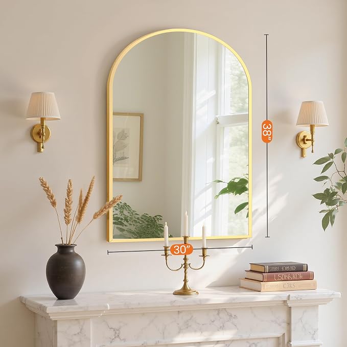Sweetcrispy 38"x30" Arched Gold Bathroom Mirrors