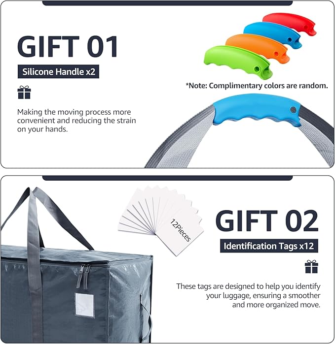 Moving Bags Heavy Duty Extra Large, Moving Boxes, Moving Supplies Essentials,Storage Bins with Lids, Plastic Packing Totes, Storage Bags for Clothes with Handles & Zippers(Grey, 12 Pack)