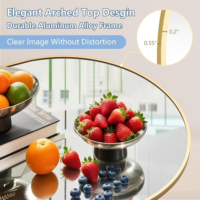Arched Full Length Mirror with Stand, Extra Large Gold Full Length Body Mirror
