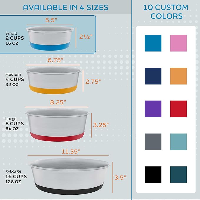 Master Pet Supply Stainless Steel Dog Bowls Set of 2 with Extra Thick Silicone Base - 2 Cup (16 oz) Mango Tango, Non-Slip, Dishwasher Safe Metal Bowls, Pet Dog Food Bowl for Dogs, Cats, Anti Rust