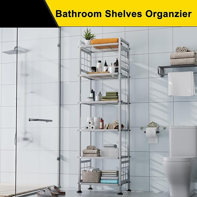 GIOTORENT 6-Wire Standing Storage Shelf, Metal Shelving Unit Pantry Rack for Laundry Kitchen Bathroom Organizer(Silver)