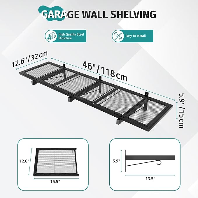 Garage Wall Shelving, Heavy Duty Storage Shelves 180 LBS Capacity, Floating