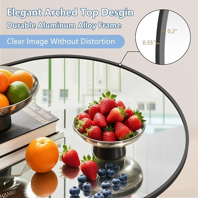 Arched Full Length Mirror, Tempered Glass Large Free Standing Mirror