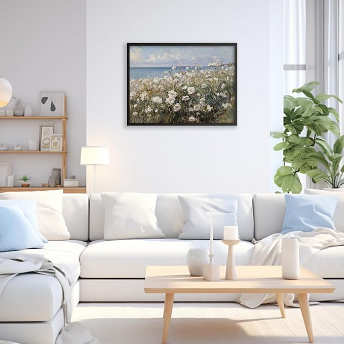 Nature Landscape Wall Art Coastal Wildflower Poster 12X16 inch Black Framed