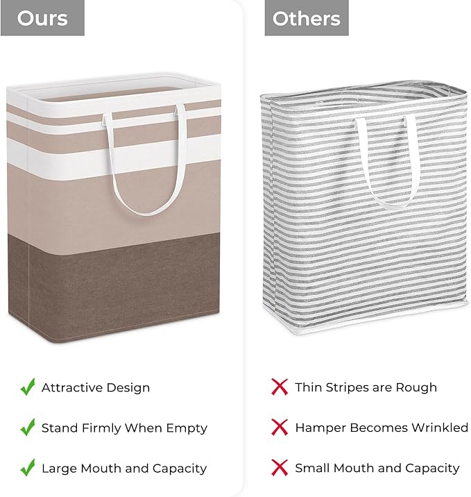 HomeHacks 2-Pack Large Laundry Basket, Waterproof, Freestanding Laundry Hamper, Collapsible Tall Clothes Hamper with Extended Handles for Clothes Toys in the Dorm and Family (Brown, 125L)