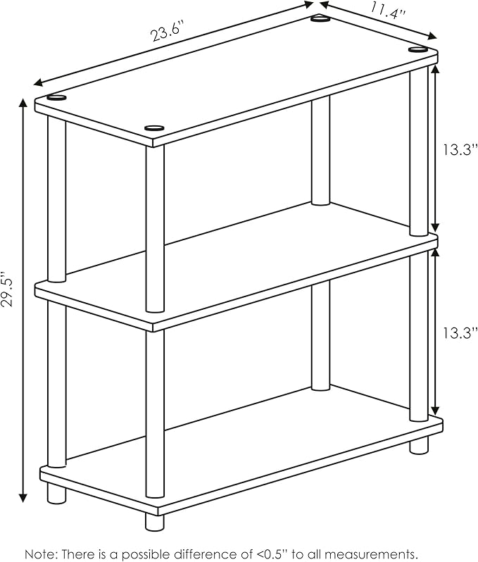 Furinno TURN-N-TUBE Storage Shelves, 3-Tier Book Shelf, Corner Shelf, Toolless Open Shelves, for Organization and Storage, Living Room, Garage, Home Office, Pink